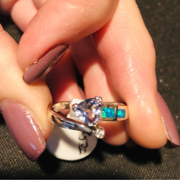Ladies NWOT opal, tanzanite, cz sterling silver ring - Picture 3 of 4